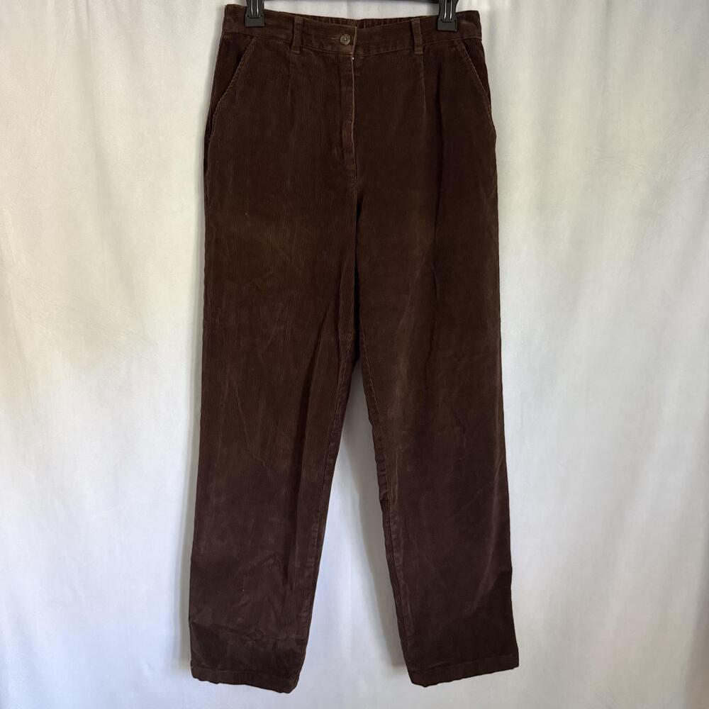 L.L. Bean Pants Womens 8 Corduroy Pleated Elastic High Waist Chino Straight Leg